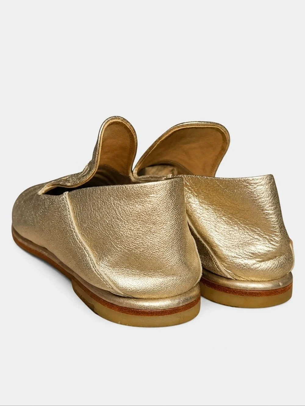 AGL | Gold Leather Loafers in Size EU 38 / US 8